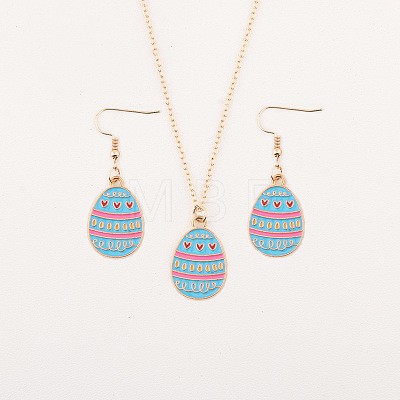 Easter Egg Alloy Enamel Pendant Necklace & Dangle Earrings Sets FS-WG38758-12-1