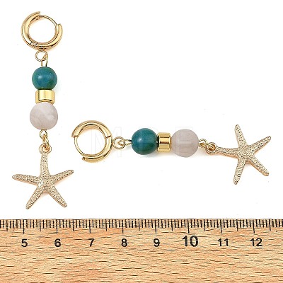 Synthetic Chrysocolla & Natural Agate Beads Hoop Dangle Earrings EJEW-JE07321-1