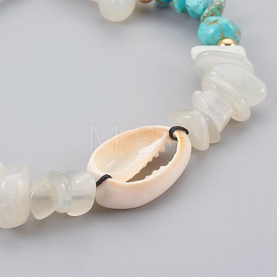 Natural/Synthetic Mixed Stone & White Moonstone Chip Braided Bead Bracelets BJEW-JB04080-1