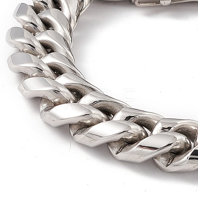 304 Stainless Steel Curb Chains Bracelet with Rhinestone Skull Clasp for Women BJEW-E107-09P-1