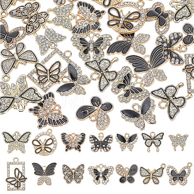 42Pcs 14 Styles Alloy Black Enamel Pendants FIND-SC0024-27-1