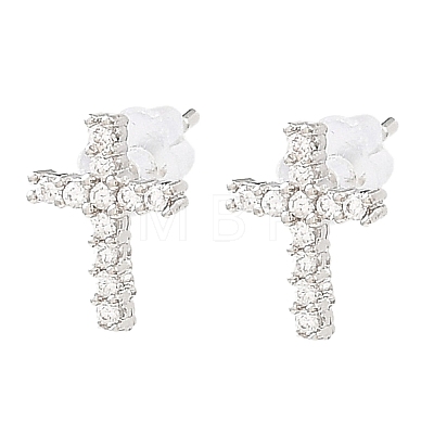 Cross Brass Micro Pave Cubic Zirconia Stud Earrings EJEW-L270-22P-1