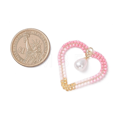 Brass Glass Seed Beaded Heart Pendants PALLOY-MZ01103-1