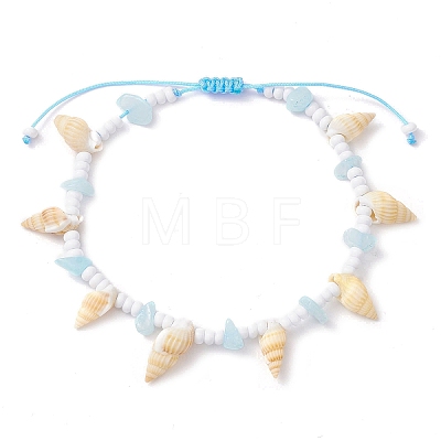 Natural Spiral Shell Braided Anklets AJEW-AN00590-1