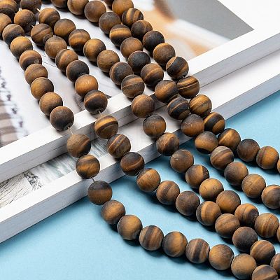 Natural Frosted Tiger Eye Round Bead Strands X-G-M064-10mm-02-1