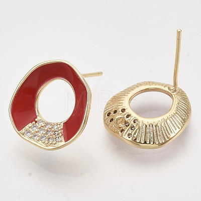Brass Micro Pave Cubic Zirconia Stud Earring Findings KK-T054-36G-02-NF-1