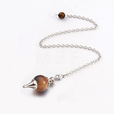 Natural Tiger Eye Sphere Dowsing Pendulums X-BJEW-E292-A09-1