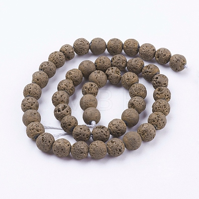 Vacuum Plating Electroplated Natural Lava Rock Bead Strands G-E432-8mm-05-1