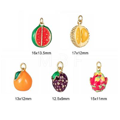 10Pcs 5 Style Fruit Theme Brass Enamel Pendants KK-LS0001-32-1