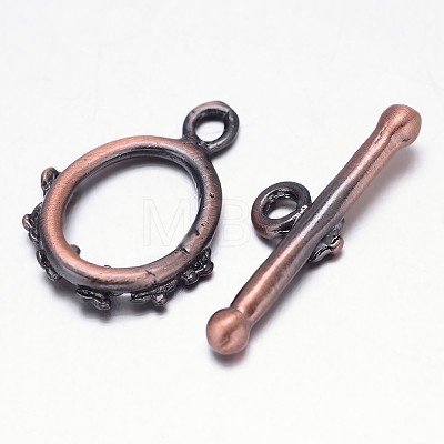 Brushed Red Copper Brass Ring Toggle Clasps KK-L116-06R-NF-1
