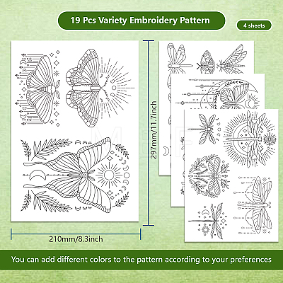4 Sheets 11.6x8.2 Inch Stick and Stitch Embroidery Patterns DIY-WH0455-111-1