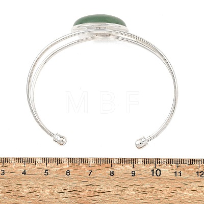 Natural Mixed Gemstone Flat Round Brass Hollow Cuff Bangles for Women BJEW-JB14330-01-1