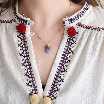 Natural Blue Aventurine(Dyed & Heated) Teardrop Pendant 304 Stainless Steel Chain Necklaces FS-WG432C7-01-1