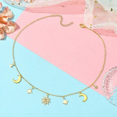 Moon & Star & Sun Brass Pendant Necklaces NJEW-TA00164-1