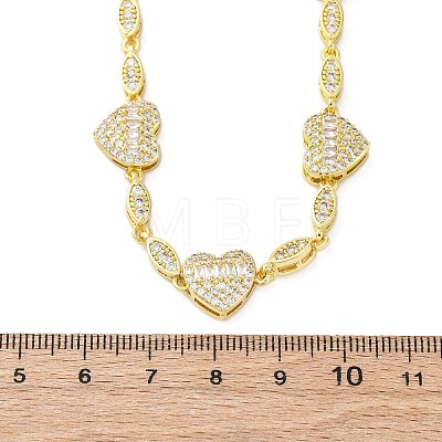 Heart & Horse Eye Brass Micro Pave Clear Cubic Zirconia Link Chain Necklaces for Women NJEW-G162-01G-1