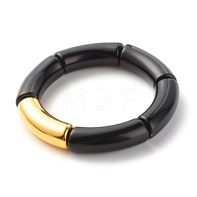 Chunky Acrylic & CCB Plastic Curved Tube Beads Stretch Bracelets Set for Women BJEW-JB07318-1