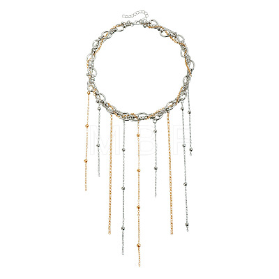 Two Tone Alloy Chain Tassel Bib Necklaces for Women WG44043-01-1