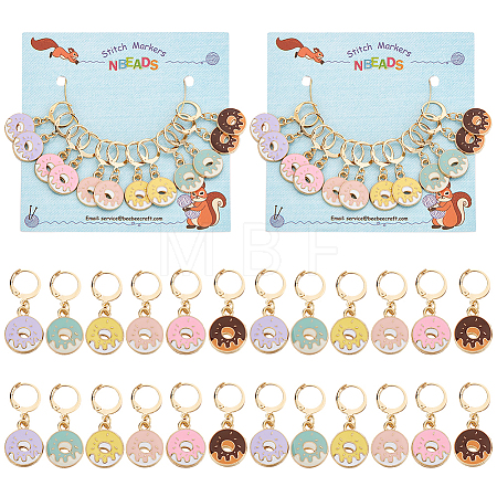 12Pcs 6 Colors Alloy Enamel Donut Charm Locking Stitch Markers HJEW-PH01684-1