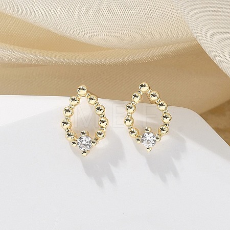 Brass Glass Stud Earrings EJEW-Q014-22G-1
