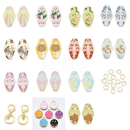 12Pcs Twelve Constellations Rack Plating Alloy Enamel Big Pendant Keychains KEYC-JKC01419-1