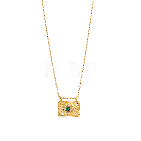 304 Stainless Steel Micro Pave Cubic Zirconia Rectangle with Eye Pendant Necklaces NJEW-OY002-49G-1