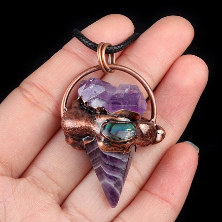 Natural Amethyst Metal Pendant Necklace PW-WGC0A9D-01-1