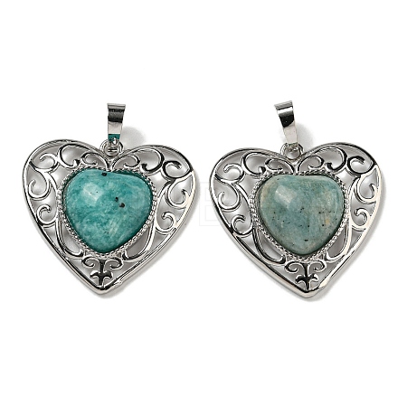 Natural Amazonite Peach Love Heart Pendants G-G158-01I-1