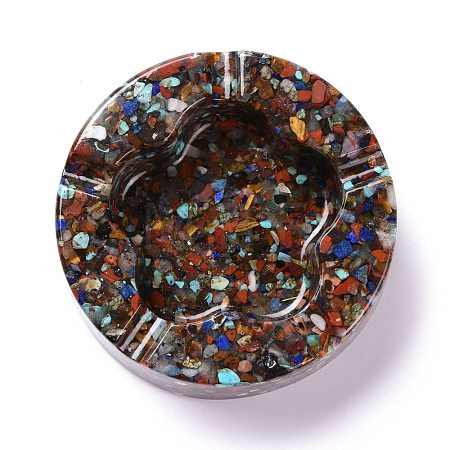 Resin with Natural Mixed Stone Chip Stones Ashtray DJEW-F015-05A-1