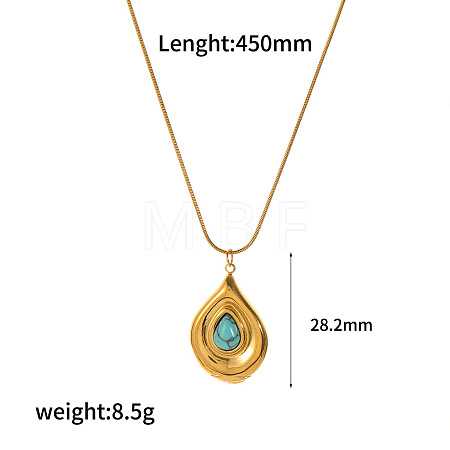 Synthetic Turquoise Flower Teardrop Pendant 304 Stainless Steel Chain Necklaces for Women FS-WG9E461-07-1