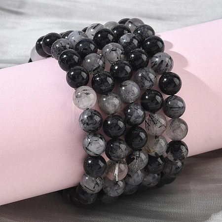 Natural Rutilated Quartz Round Beads Stretch Bracelets for Women BJEW-Z158-03H-03-1
