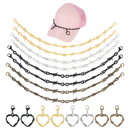 16Pcs Heart Zinc Alloy Hat Chian and Pendant Decorations HJEW-PH02429-1