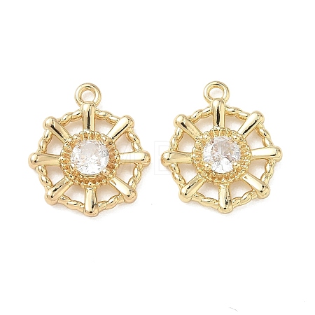 Brass Micro Pave Clear Cubic Zirconia Circular Pendants KK-C259-04G-1