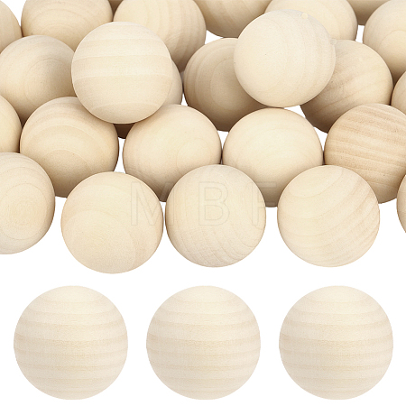25Pcs Natural Wooden Round Ball WOOD-PA0001-84B-1