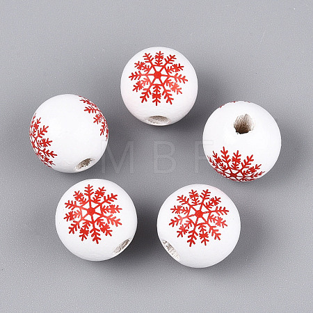 Christmas Spray Painted Schima Wood Beads WOOD-T032-35J-1