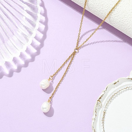Natural Pearl Rice Tassel Y Necklaces NJEW-JN06216-1