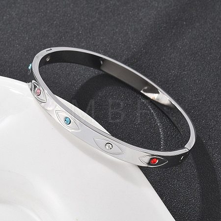 Eye 304 Stainless Steel Rhinestone Bangles for Women BJEW-Z092-09P-1
