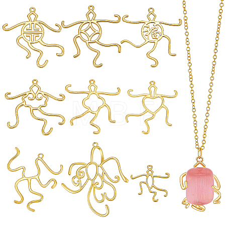 9Pcs 9 Styles Brass 5 Claw Blank Pendant Cabochon Settings KK-PH0015-62G-1