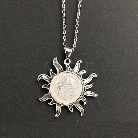 Natural Quartz Crystal Sun Pendant Alloy Chain Vintage Necklaces WB3716-9-1