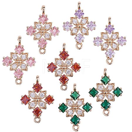 Copper plated gold+zircon square four petal flower connector DIY accessories JX598A-1