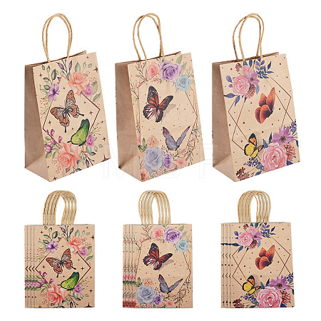 15Pcs 3 Styles Flower Butterfly Pattern Kraft Paper Bags CARB-TA0001-17-1