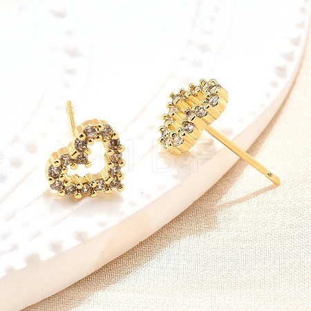 Heart Sparkling Cubic Zirconia Stud Earrings for Girl Women EJEW-H126-18G-1