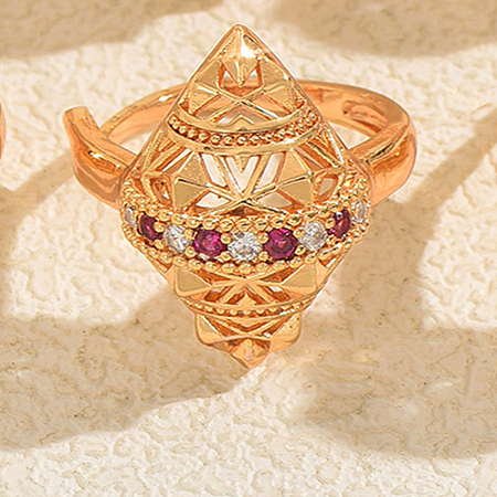 Hollow Geometric Brass Micro Pave Cubic Zirconia Finger Rings for Women US8638-3-1