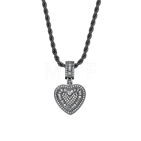 Brass Micro Pave Clear Cubic Zirconia Heart Pendant Rope Chain Necklaces for Women FS-WG43ED0-04-1