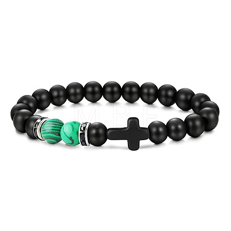 Bohemian Tiger Eye Stone Bracelet Cross Natural Stone Beads Vintage Matte Bead Bracelet ZU3790-9-1