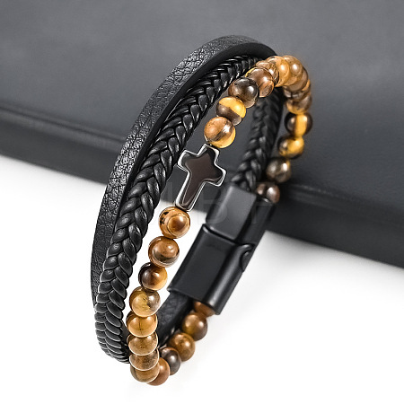 Leather Cord Multi-starand Bracelet PW-WG46246-02-1