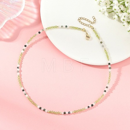 Natural Peridot Faceted Round Beaded Necklaces NJEW-JN06430-01-1
