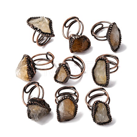 Irregular Oval Natural Citrine Adjustable Rings RJEW-M157-09R-1