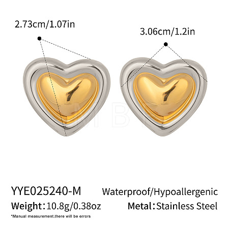 Two Tone Heart 304 Stainless Steel Stud Earrings AO8083-14-1