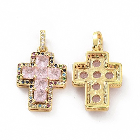 Brass Micro Pave Clear Cubic Zirconia Pendants ZIRC-F135-24G-02A-1