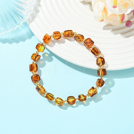 Natural Amber & Non-magnetic Synthetic Hematite Beaded Stretch Bracelets for Women Men BJEW-JB13737-1